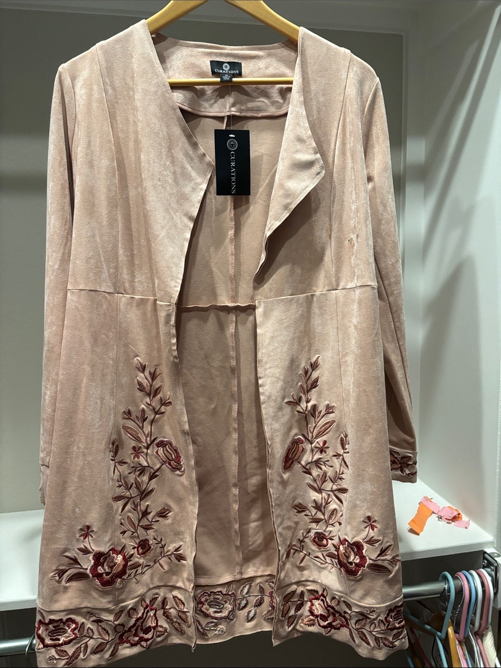 Curations Blush Embroidered Open-Front Jacket